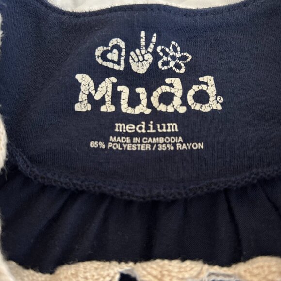 Mudd Medium Ladies Blouse Dressy Tank Top Shirt Navy Cream Office Travel Party - Picture 3 of 9